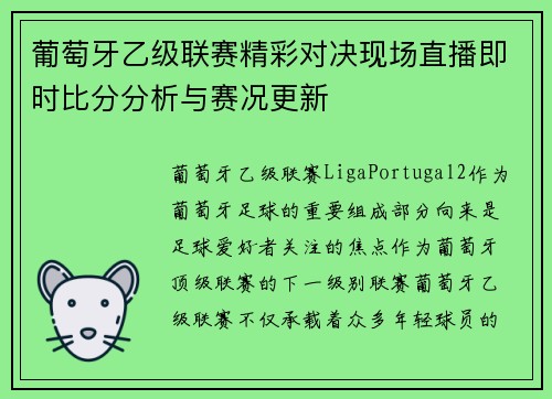 葡萄牙乙级联赛精彩对决现场直播即时比分分析与赛况更新